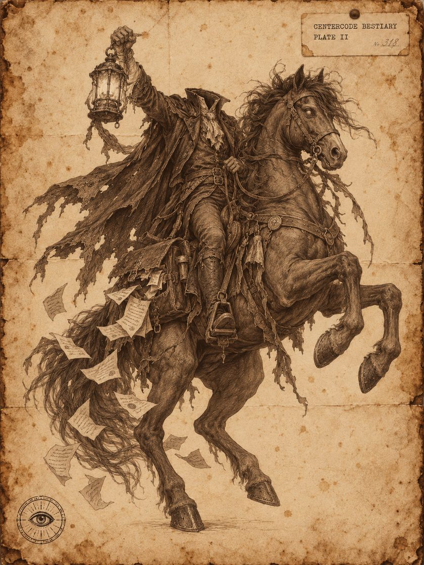 Plate II: sketch of The Headless Horseman of Hollow Handoffs