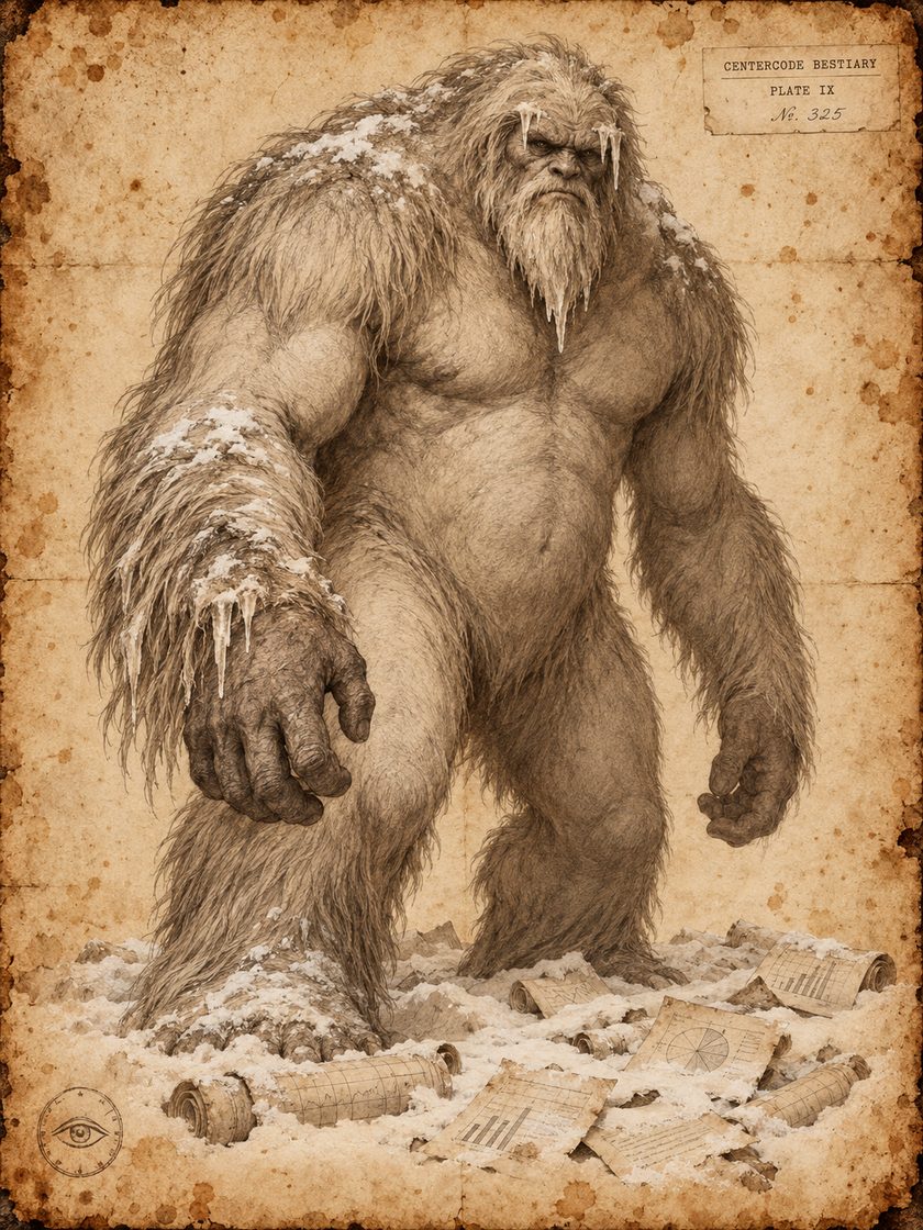 Plate IX: sketch of The Yeti of Yieldless Analysis